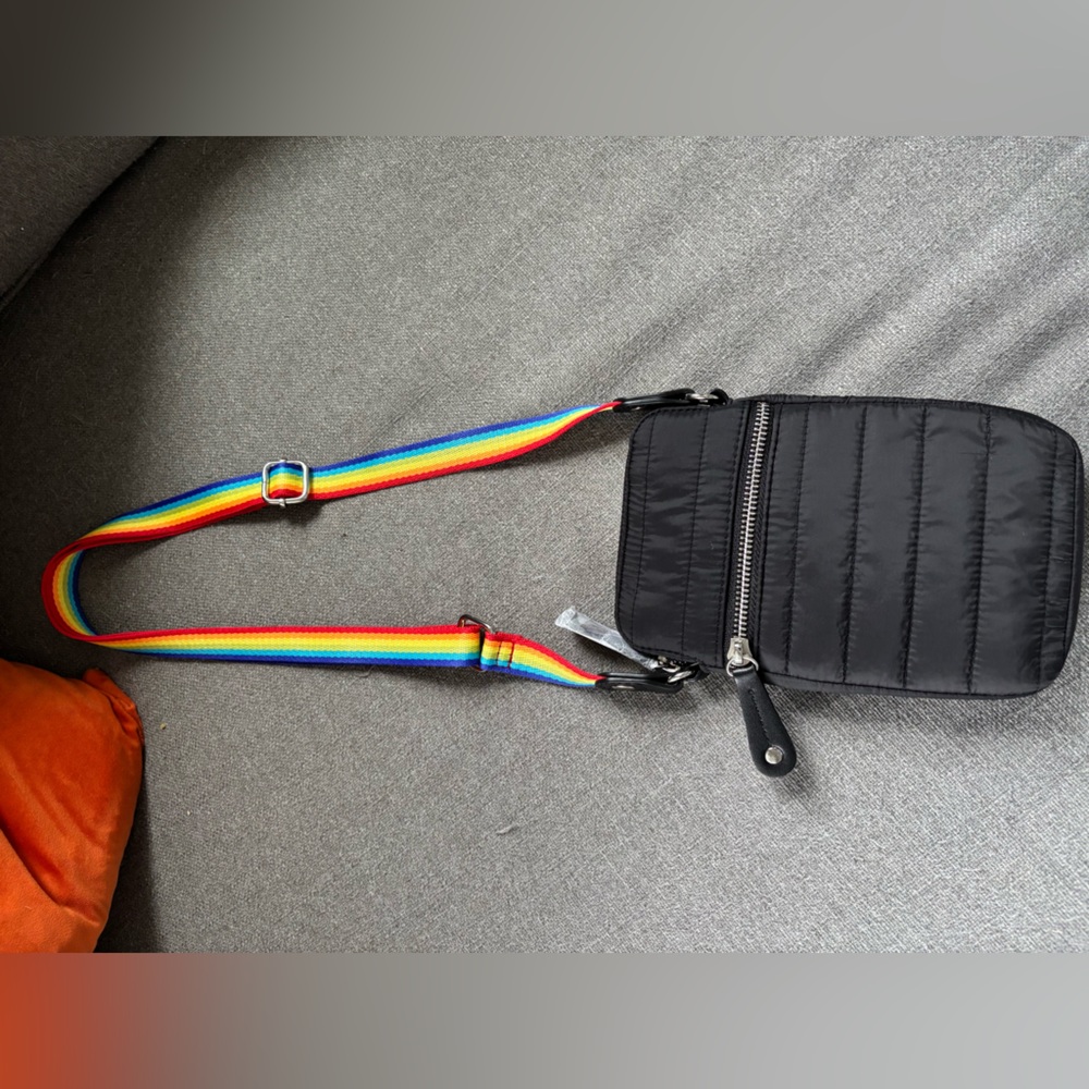 Sandra Roberts Squared crossbody bag with rainbow strap